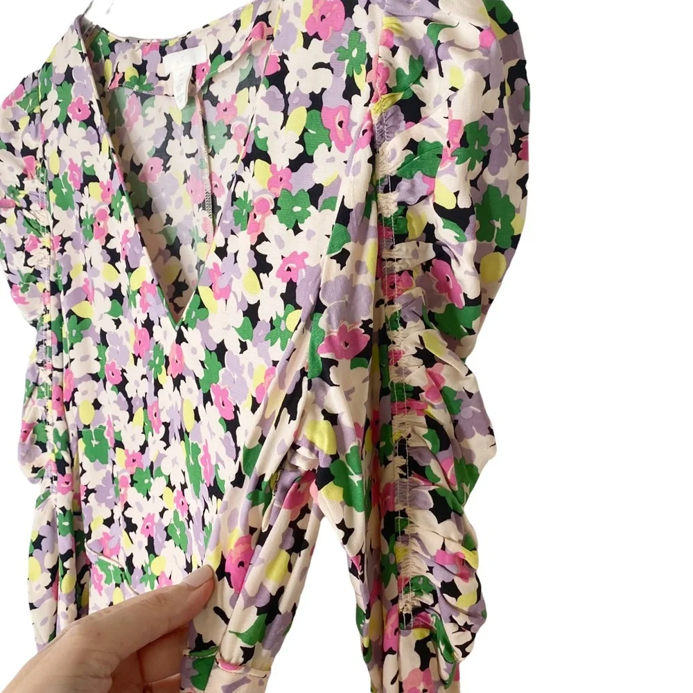 H&M Conscious Floral Print Lyocell-blend Ruched long sleeves Midi Sundress Large - Picture 11 of 15